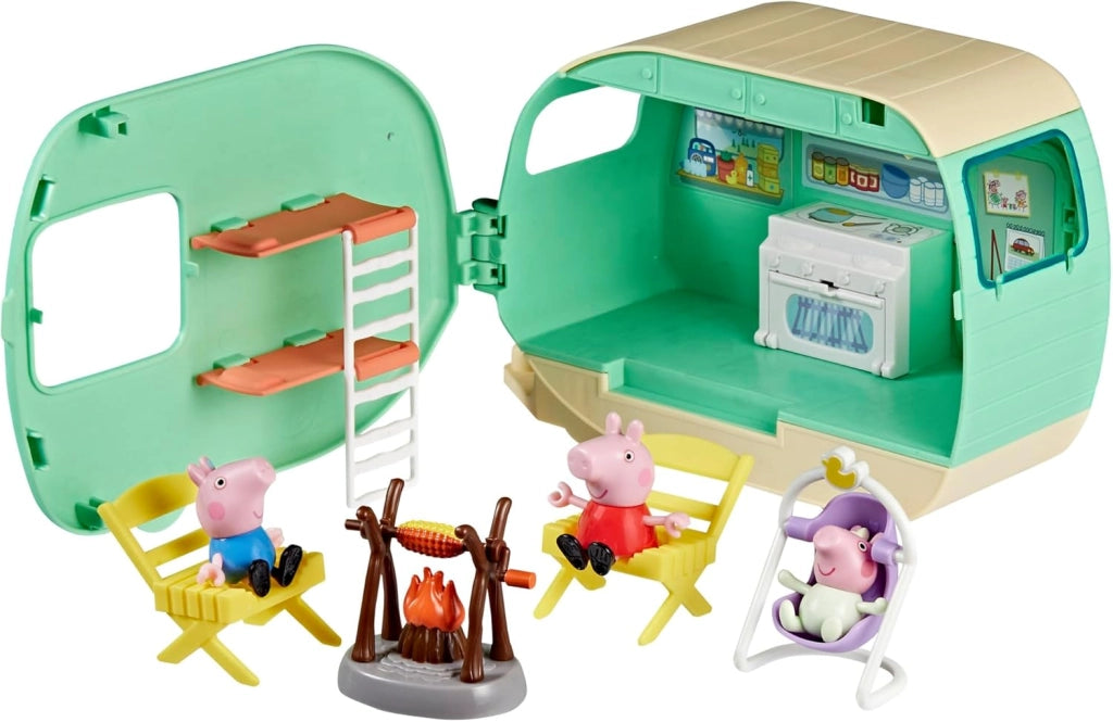 Peppa Pig  Caravan dei Tre Porcellini , set da 3 personaggi con la piccola Evie,Hasbto, Eta 3+