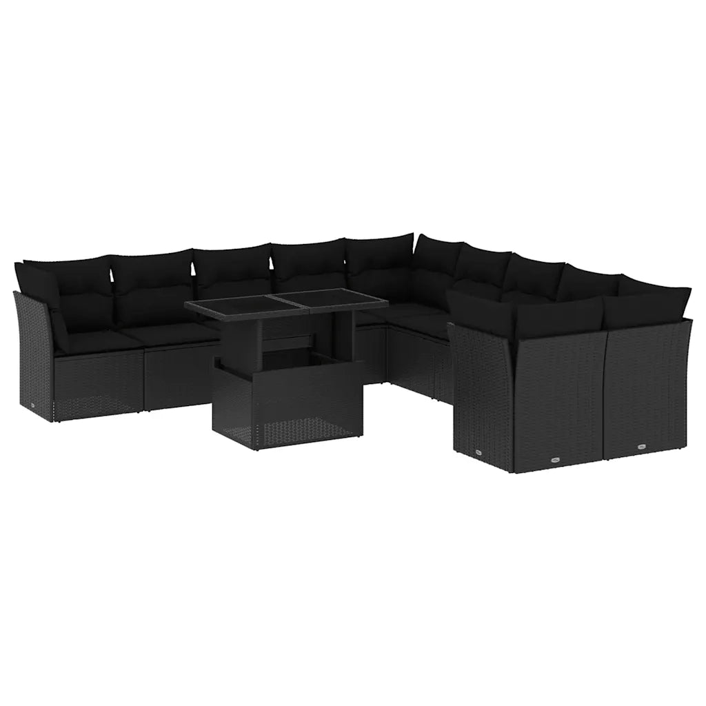 Set Divani da Giardino 11 pz con Cuscini in Polyrattan Nero