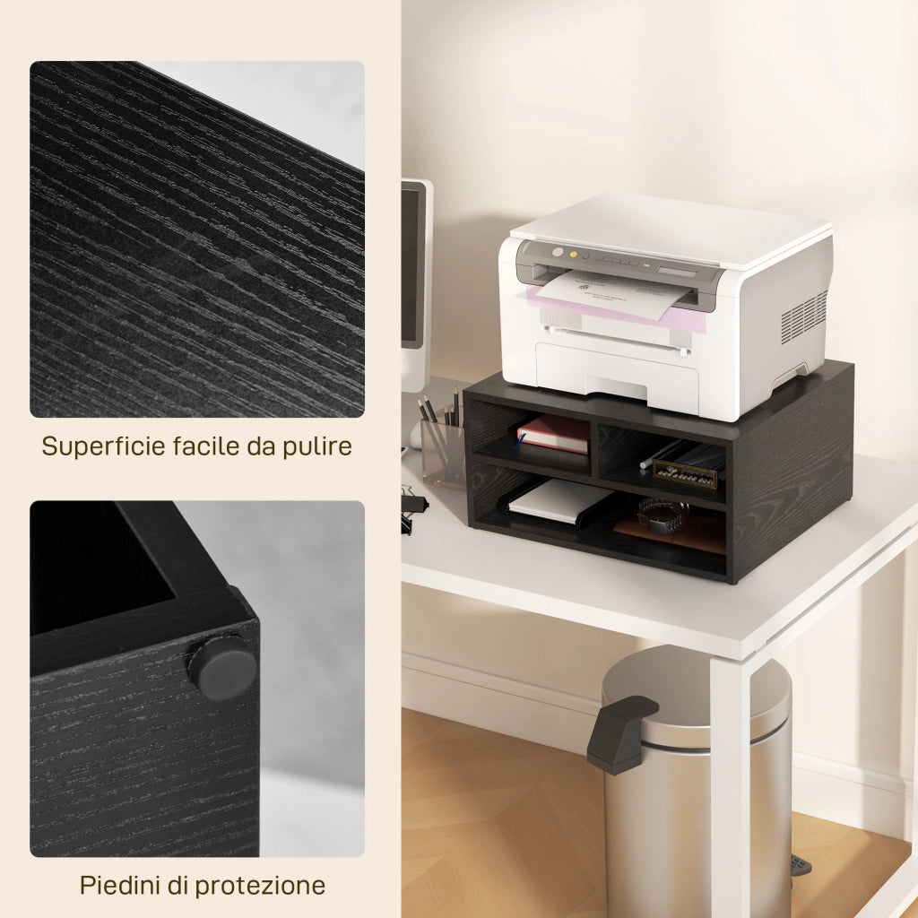 Mobile Porta Stampante con 3 Ripiani Aperti ¨C Minimal ¨C Nero 47x40x23 cm
