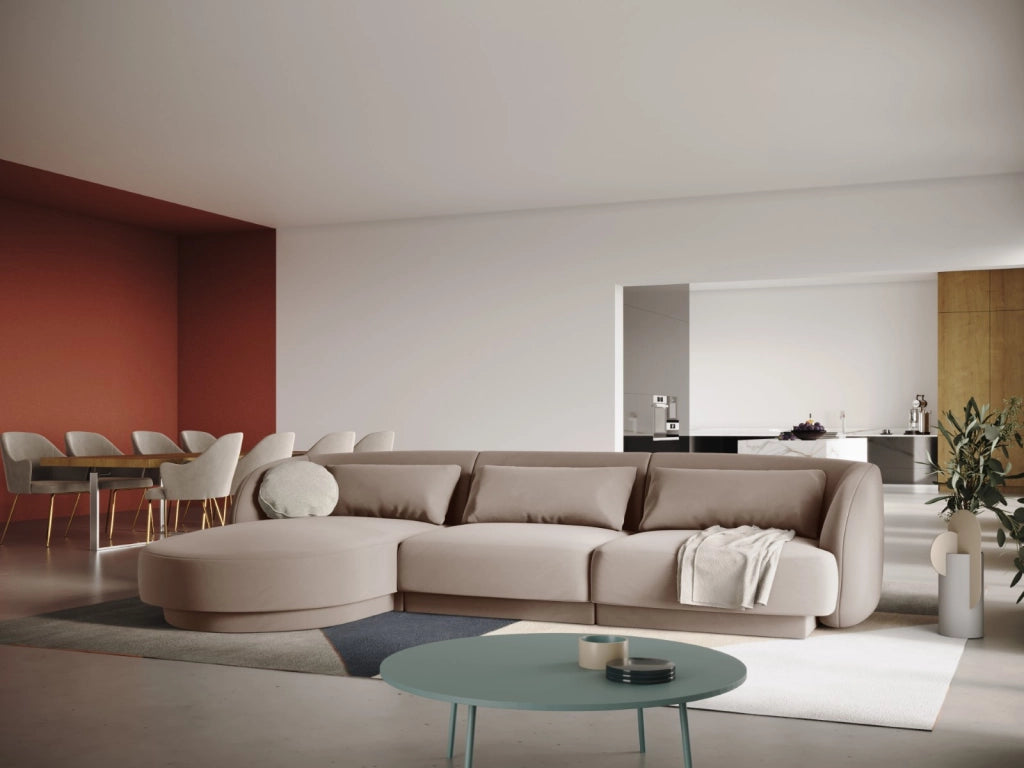 Cosmopolitan Design - Divano angolare sinistro "Tulum" 4 posti in velluto beige 