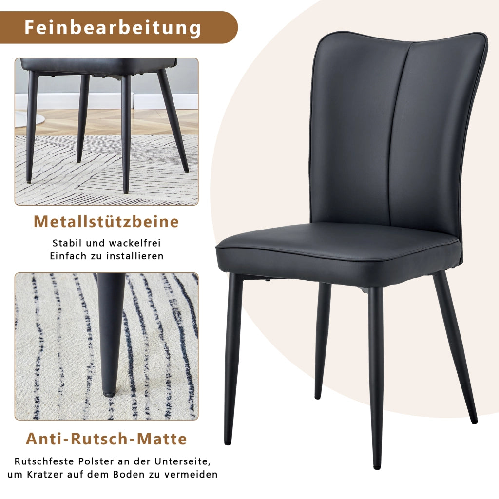 SEDIA da pranzo nera in PU e metallo Set da 2 pezzi