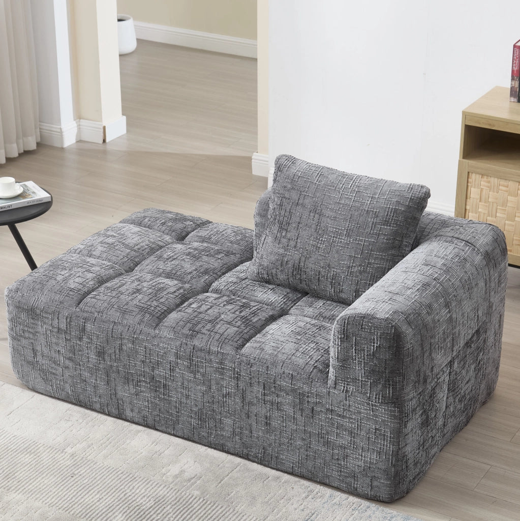 Divano chaise longue 158x90x60 cm con tasche laterali e cuscino in chenille grigio