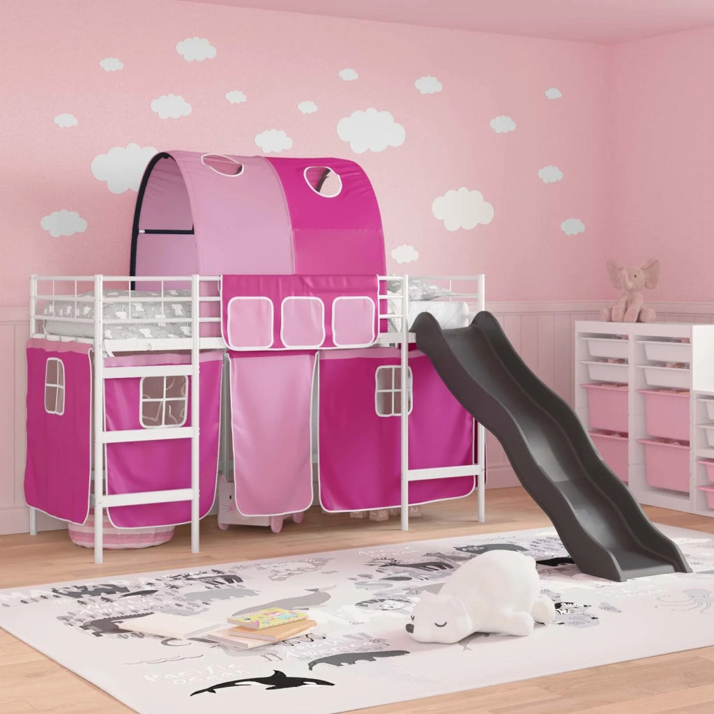 Struttura del letto loft per bambini Bianco e Rosa Metallo
