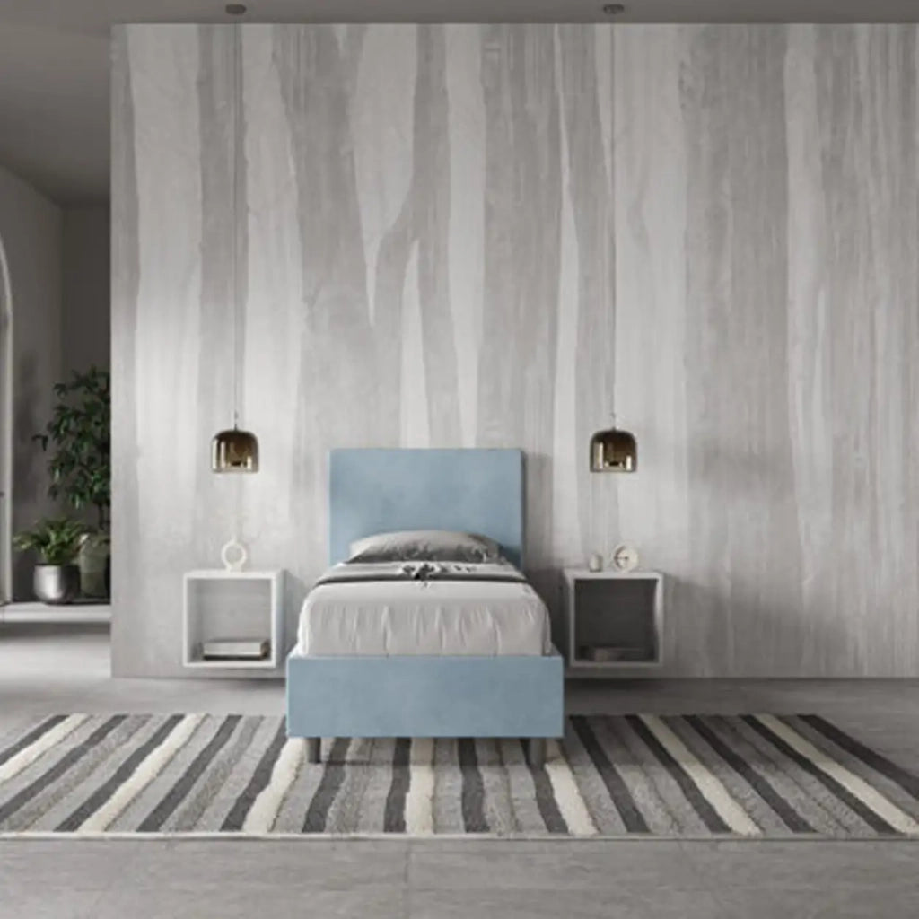 Letto singolo senza rete imbottito 80x210 microfibra azzurro Adele