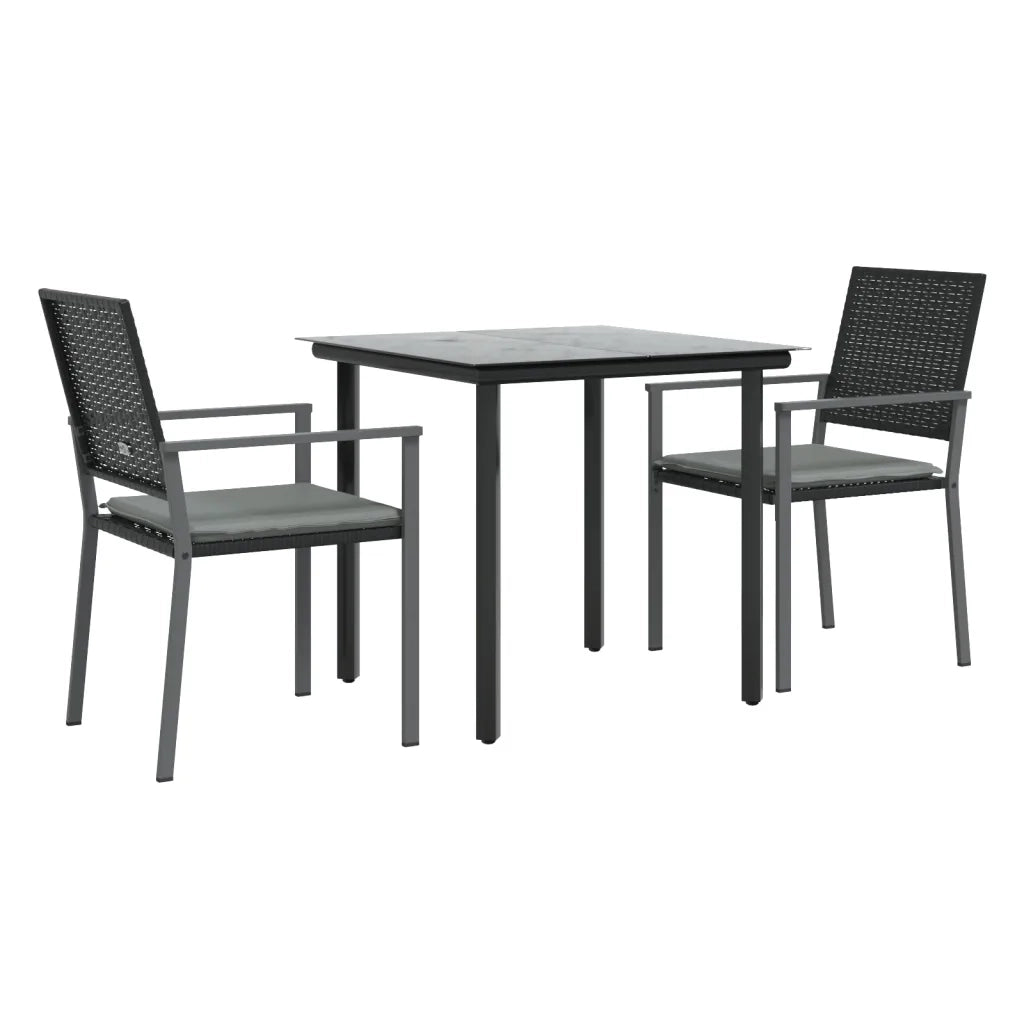 Set Pranzo da Giardino 3pz | Set Salotto da Giardino con Cuscini in Polyrattan e Acciaio