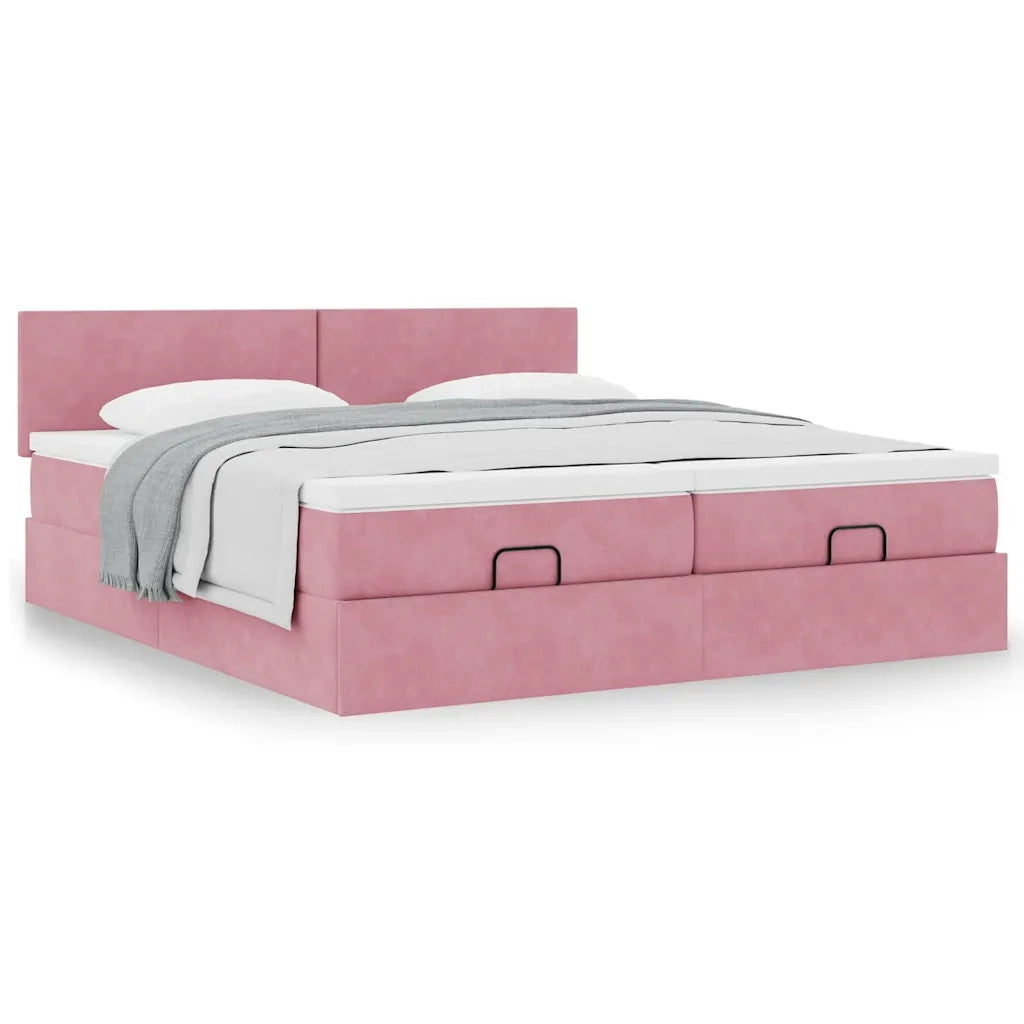 Struttura Letto Pouf con Materassi Rosa 200x200 cm Velluto 3312067
