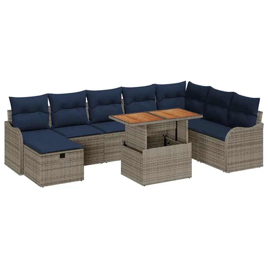 Set Divano da Giardino 9 pz Grigio polyrattan 3359958