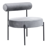 Sedia senza braccioli Rivestimento in velluto Grigio Seduta rotonda Design vintage Struttura in metallo nero