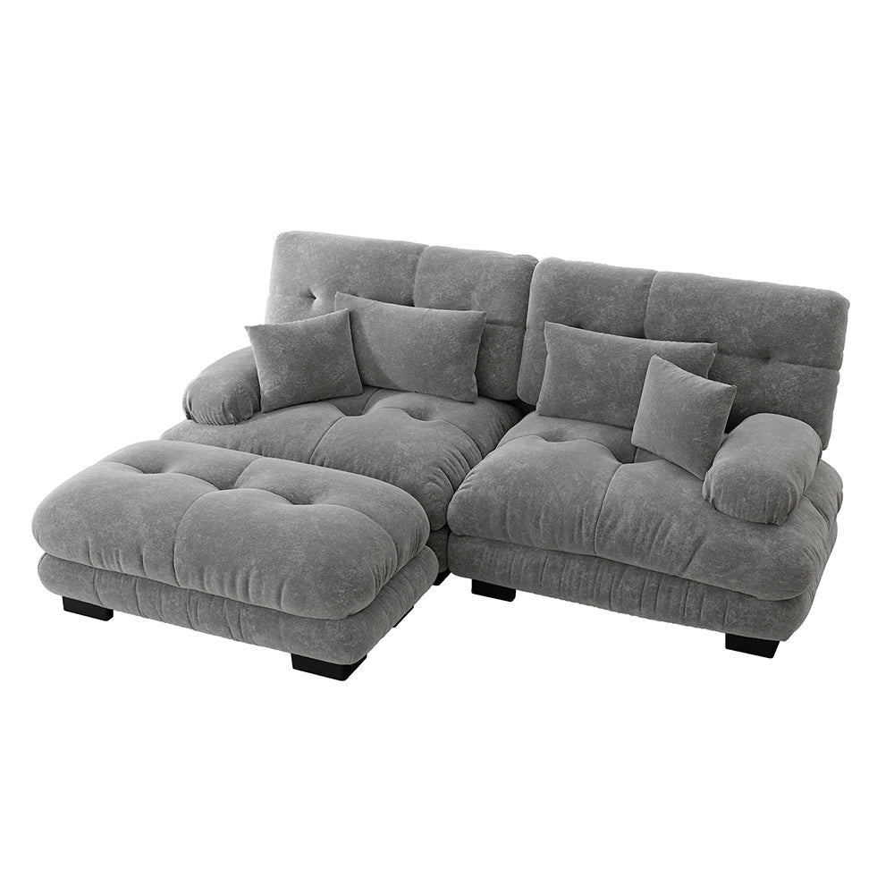 Divano angolare Cloud - Xylo - 2 posti in chenille con ampi braccioli e pouf, grigio