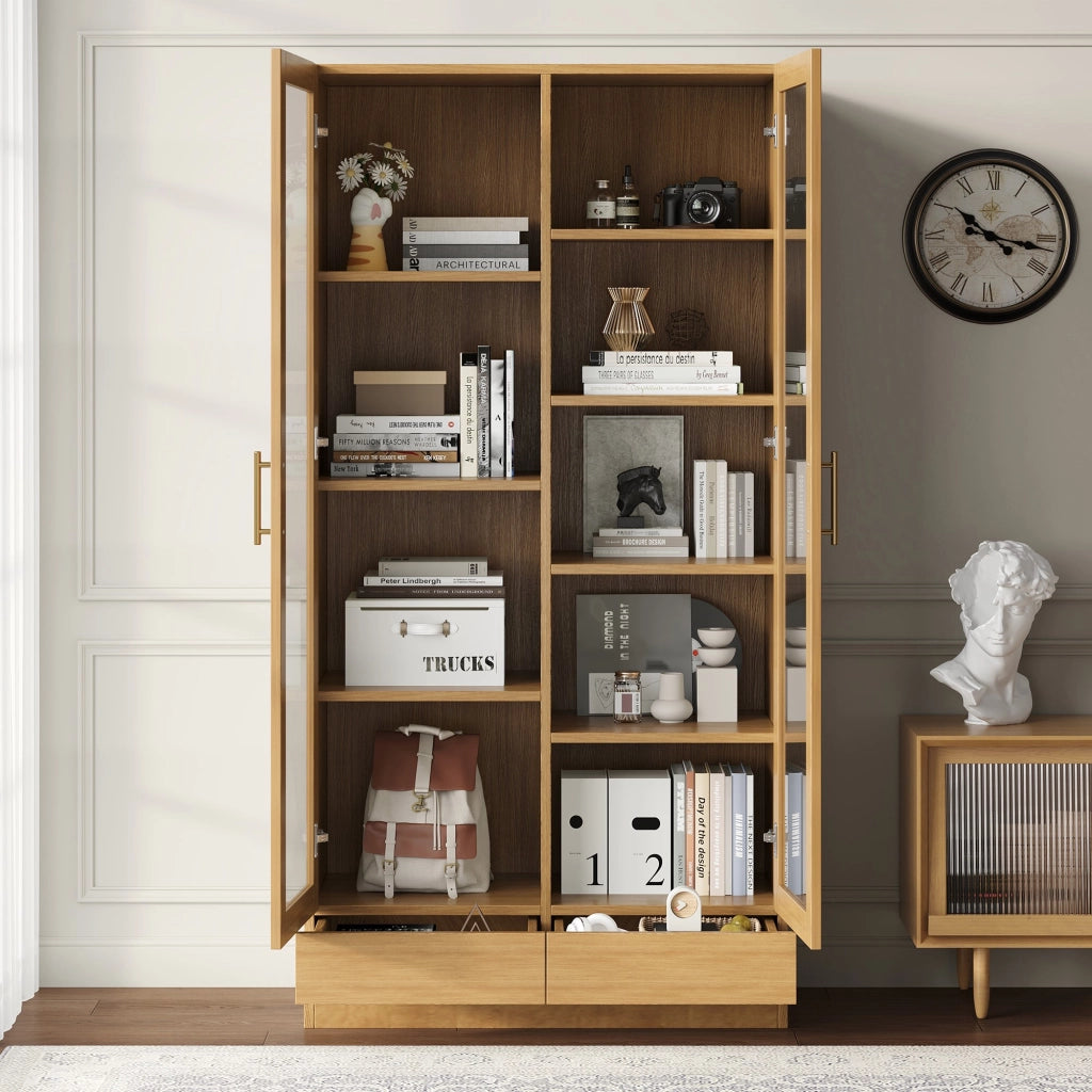 Libreria con Vetrina e Cassetti Push-To-Open ¨C MINIMAL ¨C Legno, 80x40x160 cm