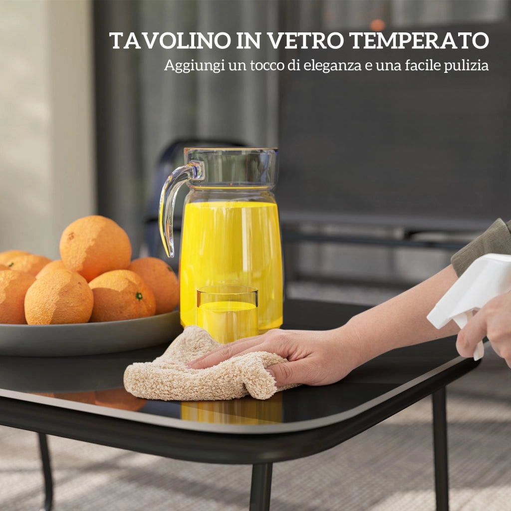 Set da Giardino con Divano 2 Posti e 2 Poltrone Impilabili ¨C zephmum ¨C Nero, Polyrattan, Vetro