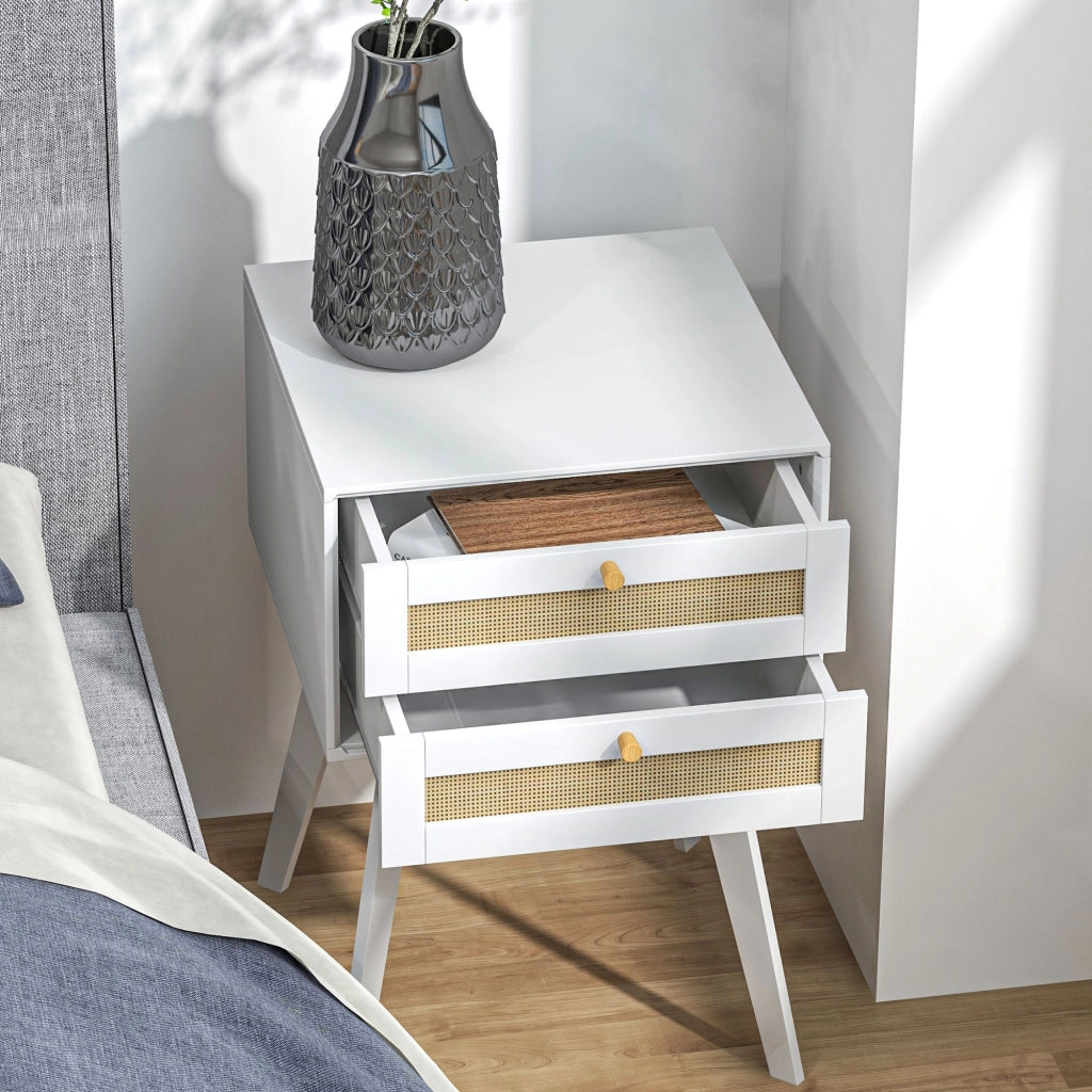 Comodino Bianco con 2 Cassetti Stile Cannage ¨C Minimal ¨C 40x40x60 cm
