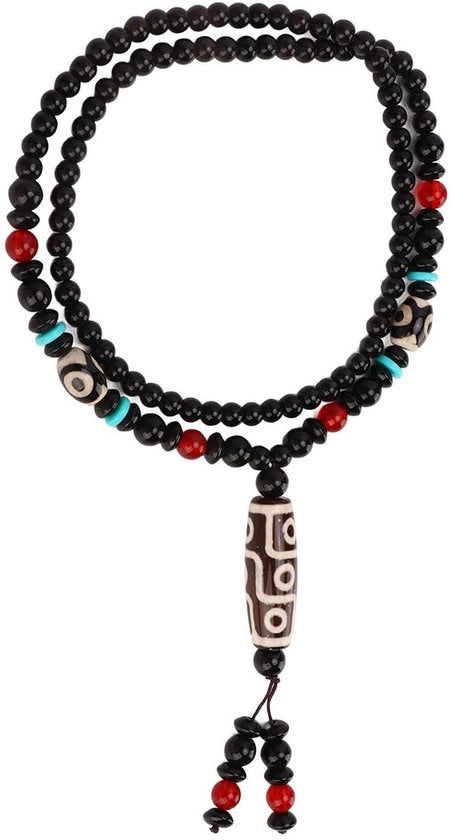 Collana di Amuleto con Nove Occhi Dzi in Perle Tibetaanse