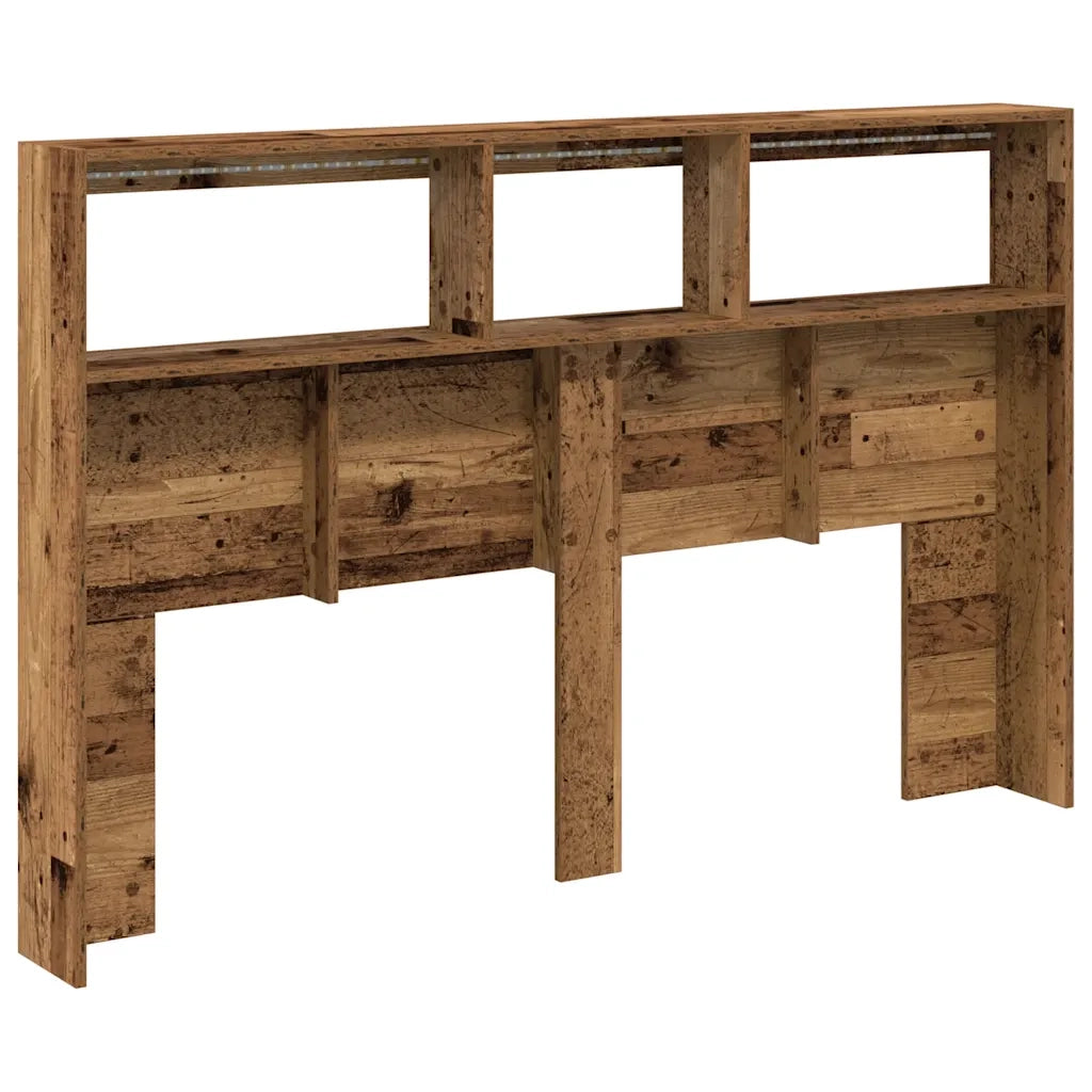 Testiera con Contenitore a LED Legno Antico 160x17x102 cm 863131