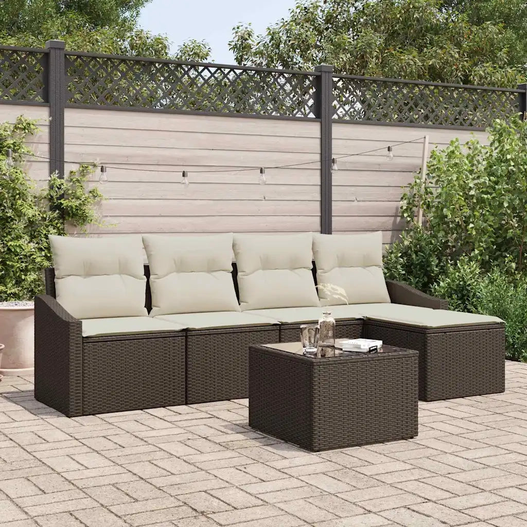 Set di divani con cuscino 6 pcs Marrone e Crema polyrattan