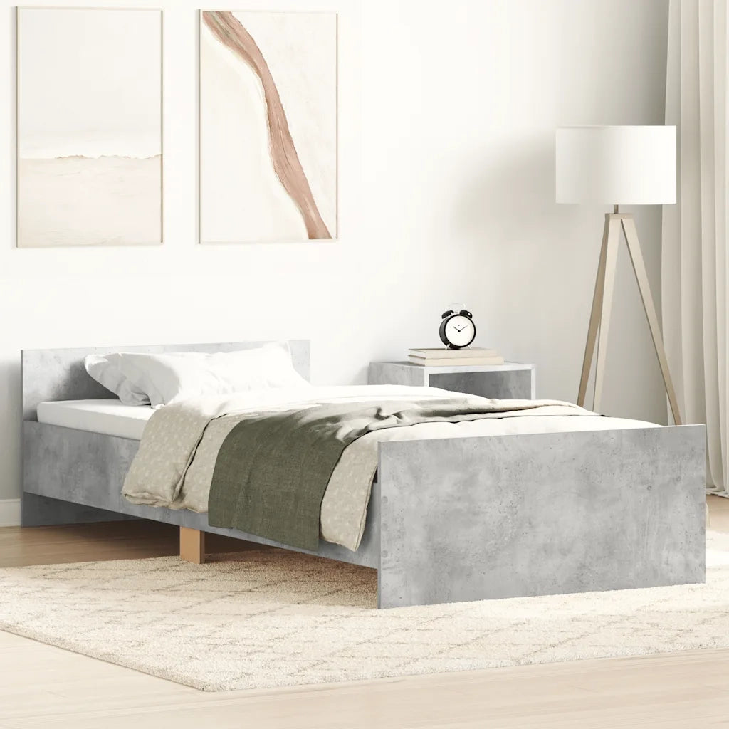 Letto singolo | Letto per adulti | Giroletto Grigio Cemento 100x200 cm in Legno Multistrato