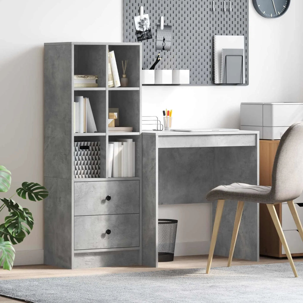 Scrivania con cassetto con lo scaffale 2 pcs Grigio cemento 3337348