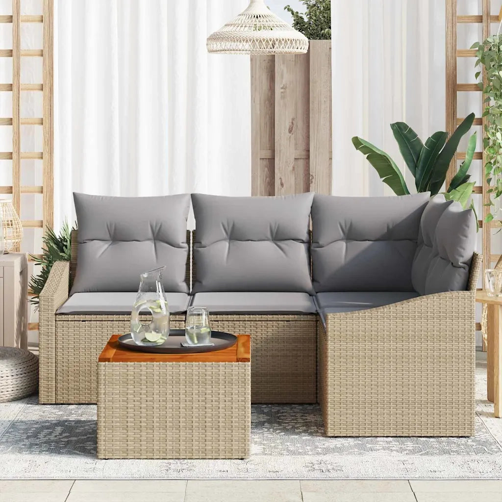 Set Divano da Giardino 5 pcs Beige e Grigio Chiaro polyrattan