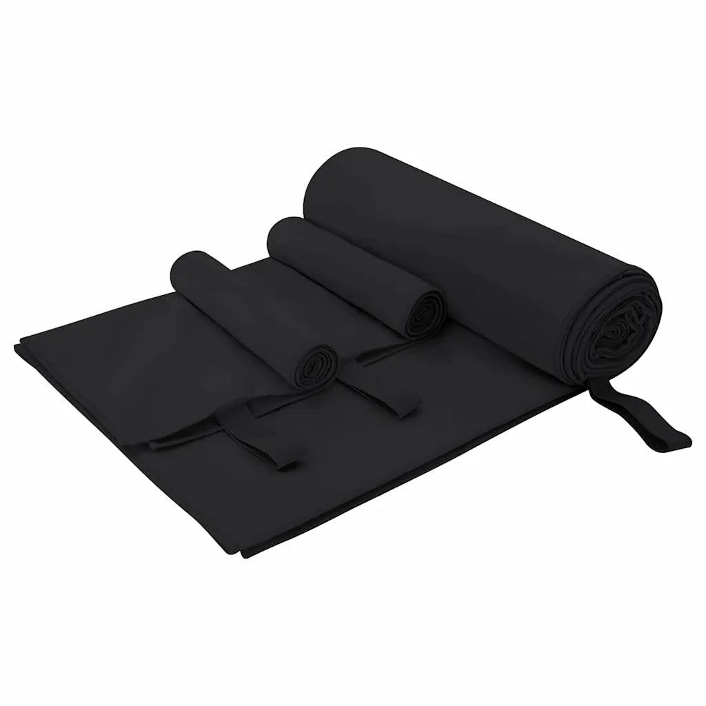 Set di Asciugamani Sportivi 3 pz | Teli per bagno Nero Poliestere e poliammide