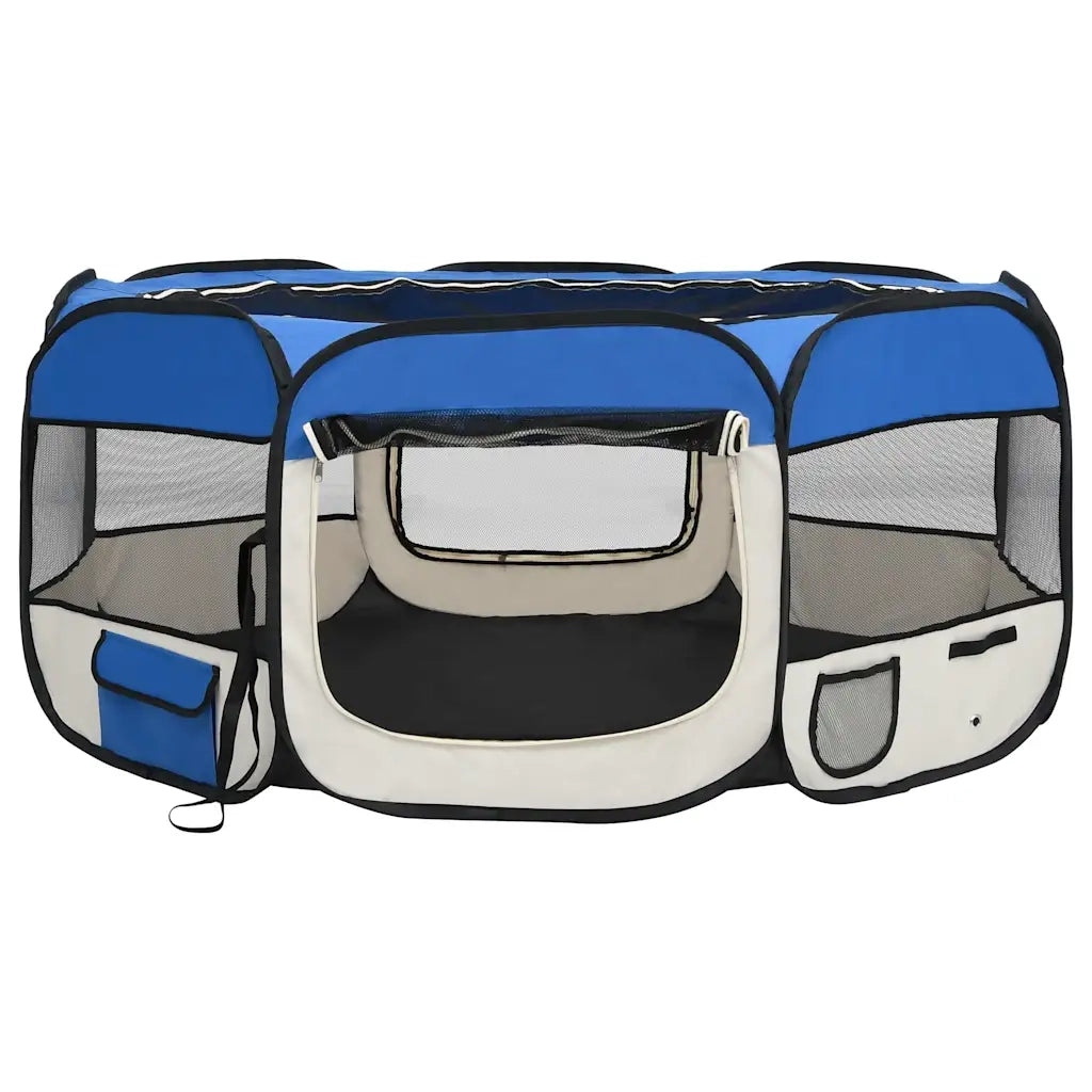 Box per Cani Pieghevole con Borsa Trasporto Blu 145x145x61 cm 171016