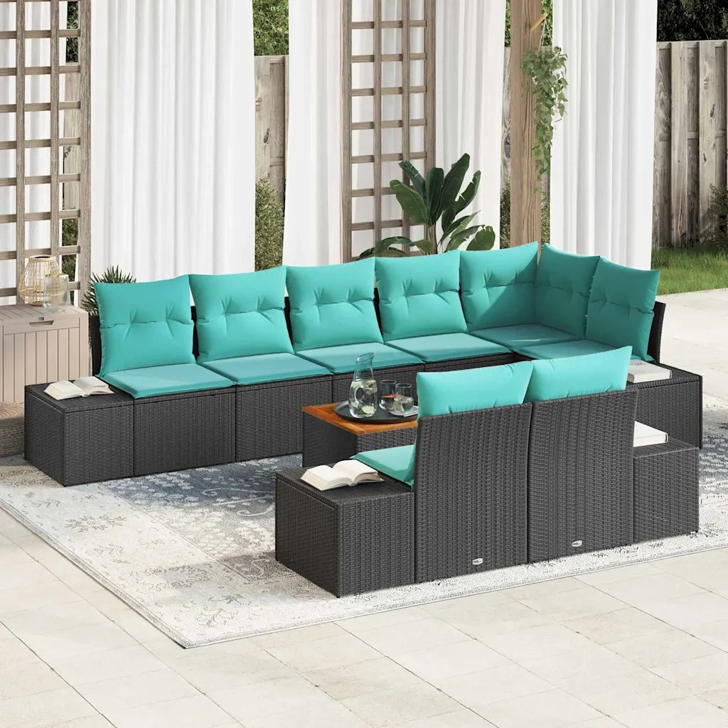 Set Divano da Giardino 9 pz Nero e turchese 3356646