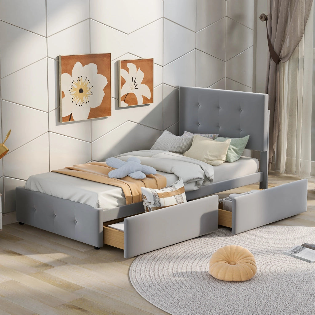 letto imbottito velluto grigio 90 x 200 cm