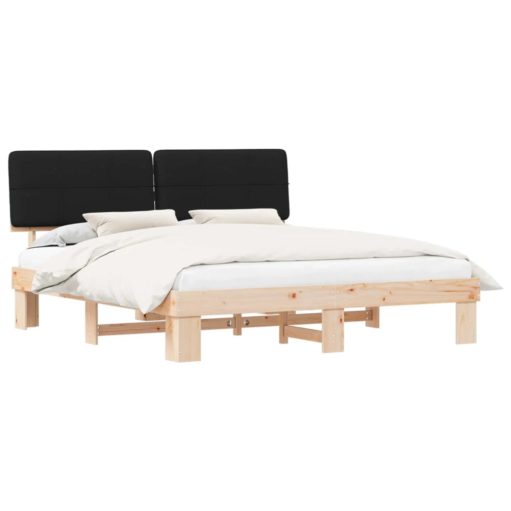 Letto con Testiera Rivestita-Struttura Letto con Testiera Nero 180 x 200 cm Pino massello 887183