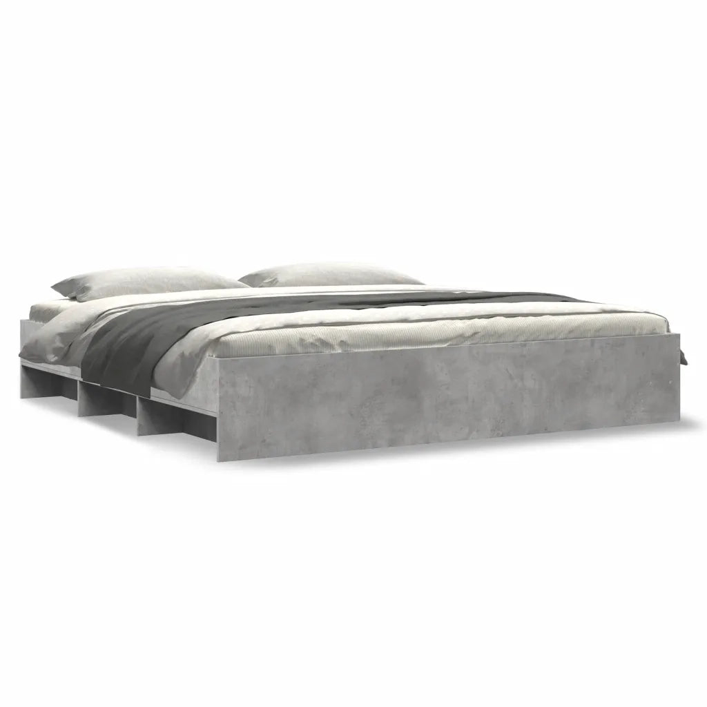 Letto matrimoniale | Letto per adulti | Giroletto Grigio Cemento 200x200 cm in Legno Multistrato