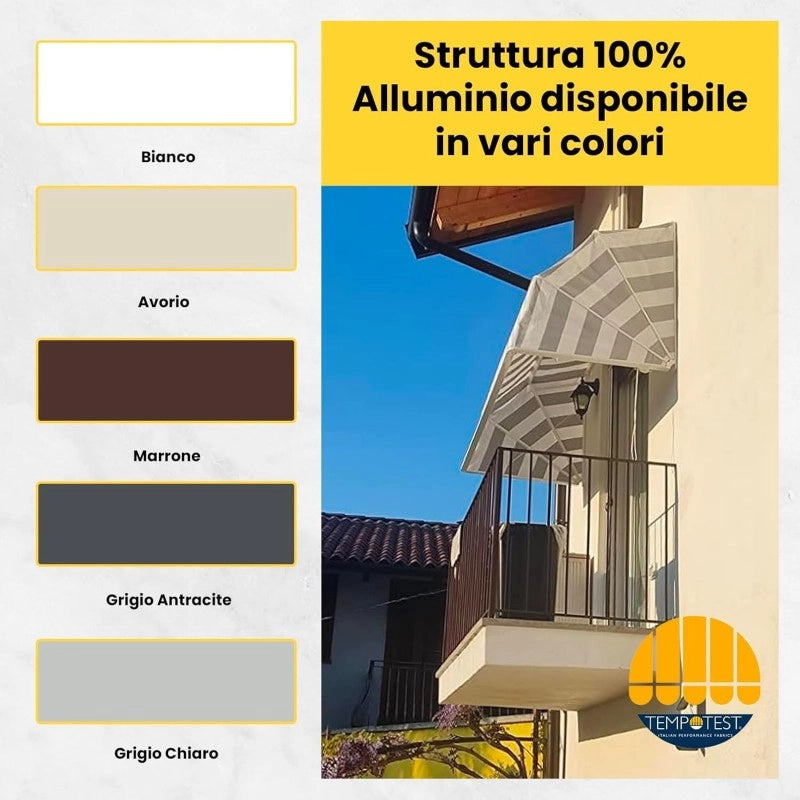 Tenda Sole Cappottina 5 Raggi, Tessuto Tempotest Parà Beige 15/1, Larghezza 3 x Sporgenza 1,40, UV-Resistente, Impermeabile - Giardino, Balcone