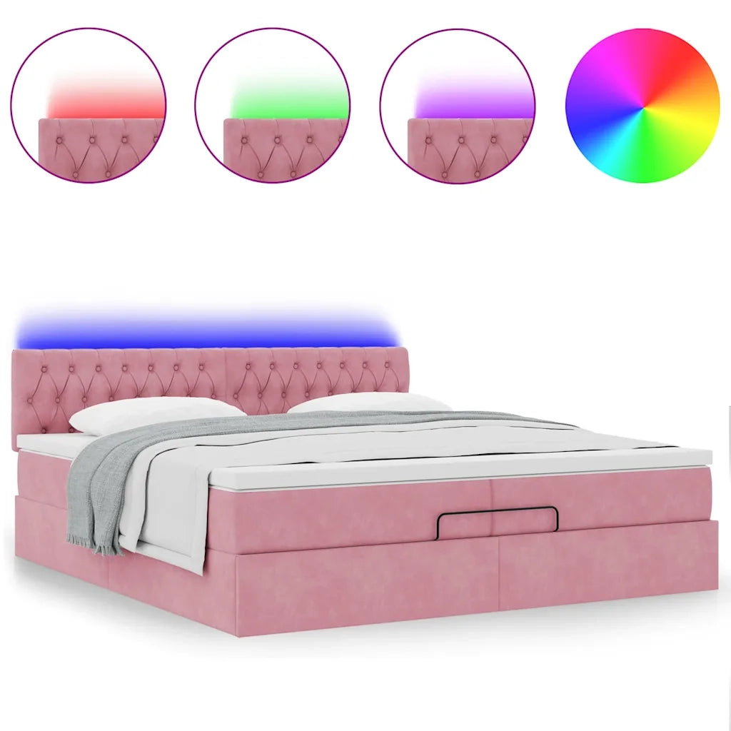 Struttura Letto Pouf con Materassi Rosa 200x200 cm Velluto 3312721