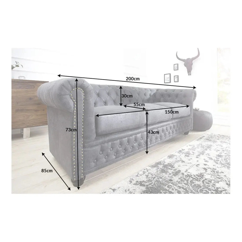 Divano destro EDGAR – Grigio bluastro – 3 posti – Stile barocco