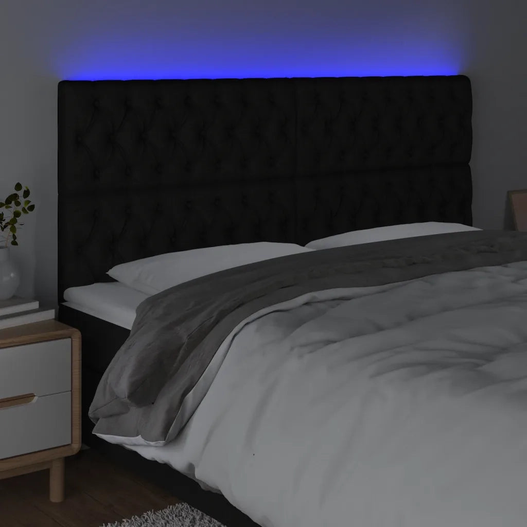 Testiera a LED-Testata con LED Nera 180x7x118/128 cm in Tessuto