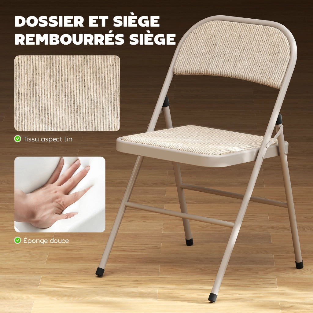 Set 2 Sedie Pieghevoli da Pranzo ¨C Xylo ¨C Struttura in Metallo, Tessuto Beige, 45x46x78 cm