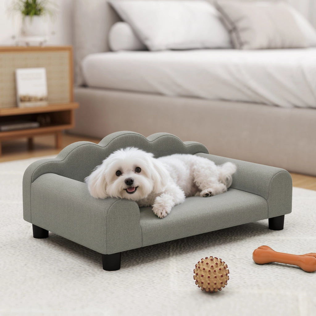 Divano per Cani ¨C Minimal ¨C Legno e Tessuto 66x42x28.5 cm Grigio