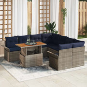 Set Divano da Giardino 9 pcs Grigio e Blu Navy polyrattan 3349317