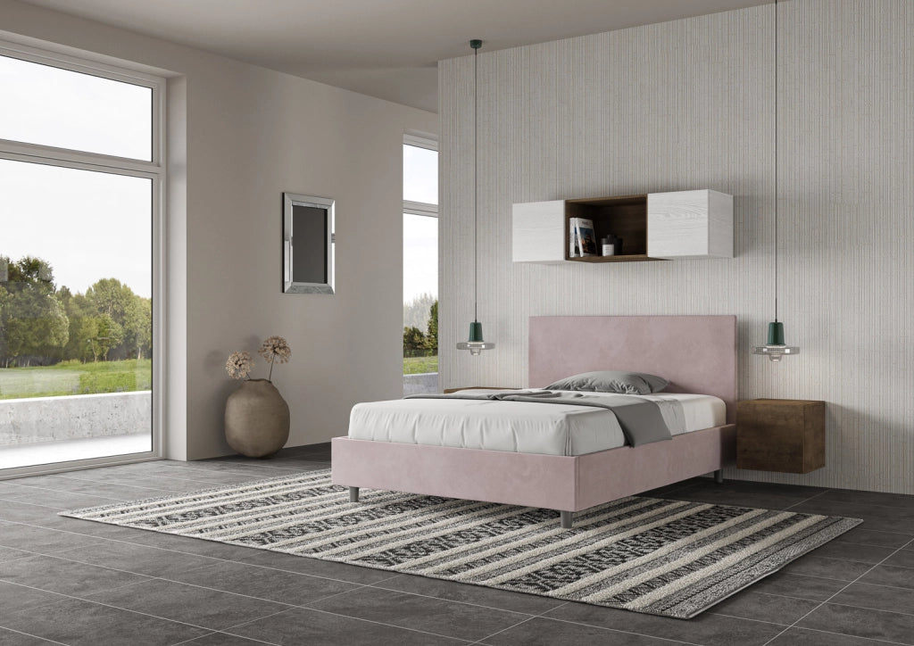 BS COM Letto una piazza e mezza contenitore imbottito 130x200 microfibra glicine