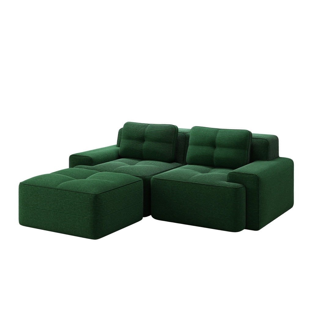 Divano Letto Modulare Angolare 2 Posti ¨C MINIMAL ¨C Velluto a Coste Verde con Ottoman
