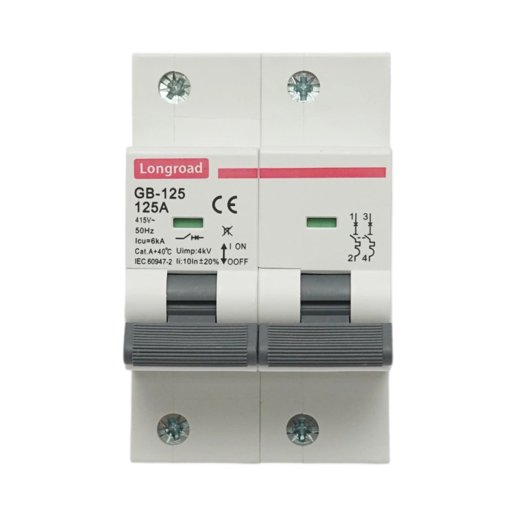 Interruttore automatico MCB 2P, 125A 415VAC, 6kA Longroad