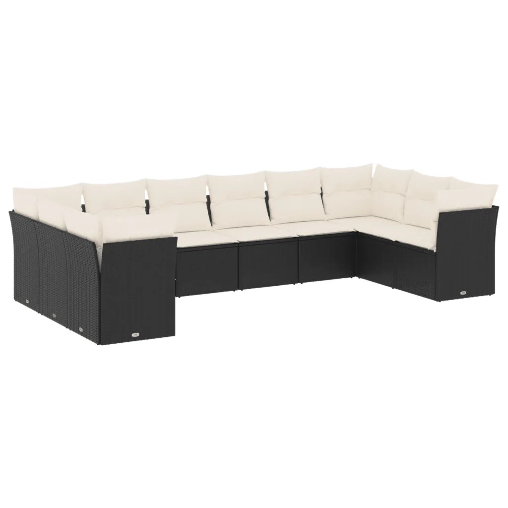 Set Divani da Giardino 10pz con Cuscini in Polyrattan Nero 3250035