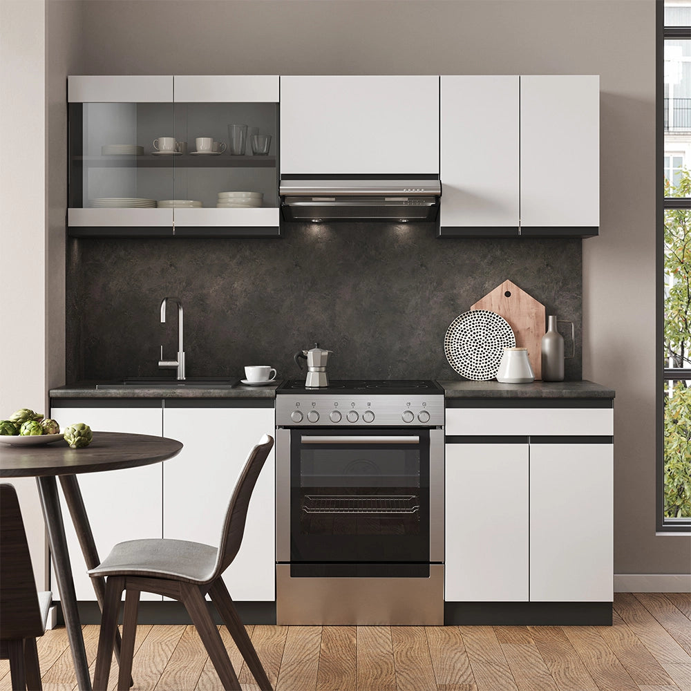 Vicco Cucina componibile Bianco/antracite 200 cm Forma a J