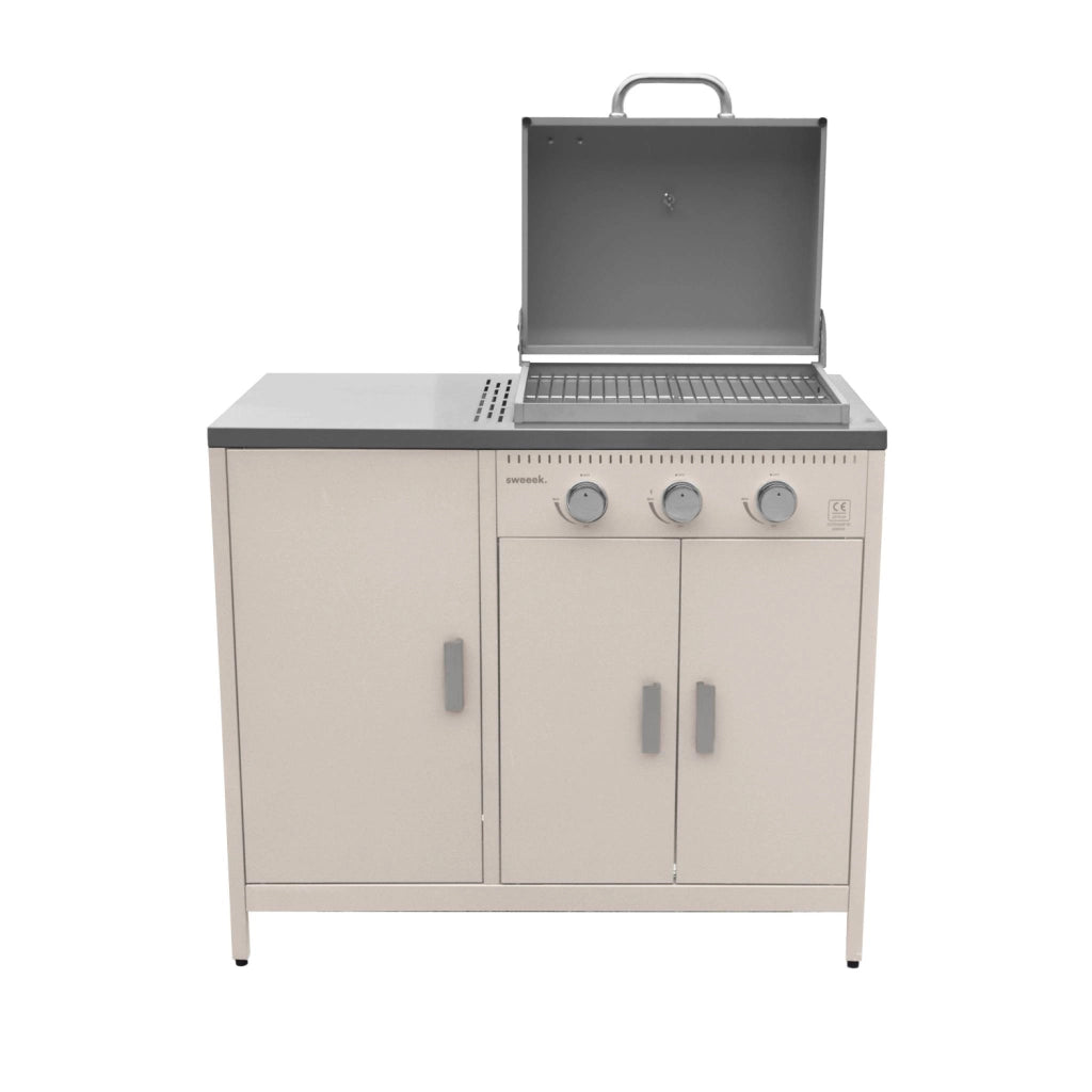 Modulo cucina da esterno con barbecue a gas a 3 bruciatori, 2 moduli,