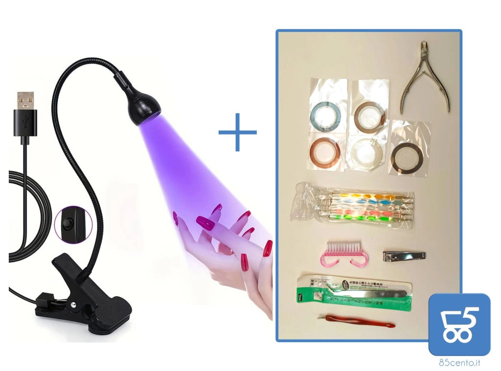 Lampada da Scrivania Flessibile Led UV USB Clip a Pinza con Set Manicure per Unghie