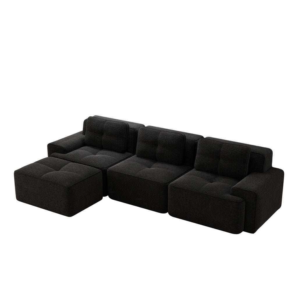 Cloud Modulsofa L-Form - Zephmum - 3-Sitzer, Samtstoff, Schwarz, mit Ottoman