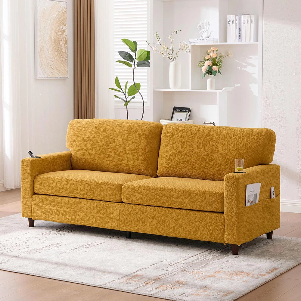 Divano 2 posti - Xylo - Chenille, LED, USB-C, porta bicchieri, giallo