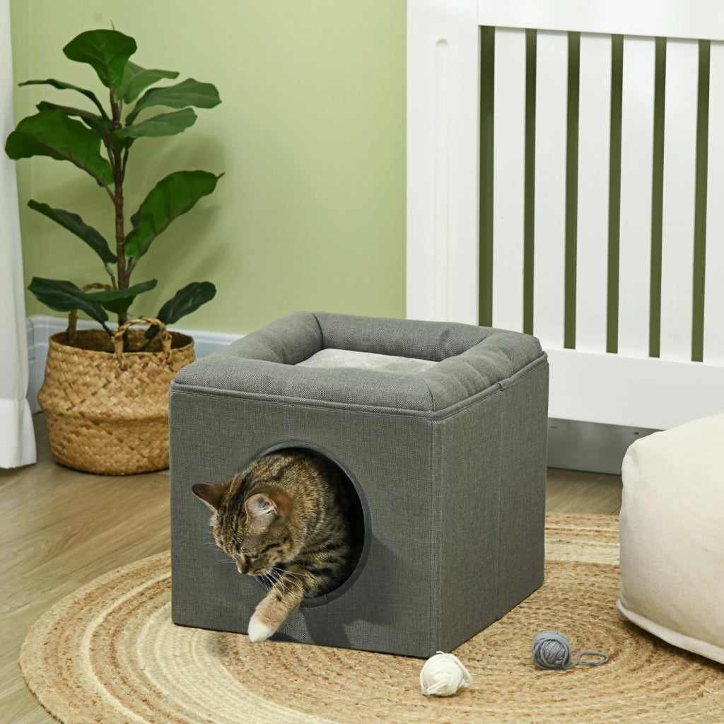 Casetta per gatto a 2 livelli con cuscino ¨C Minimal ¨C grigio 36.5x36.5x33 cm
