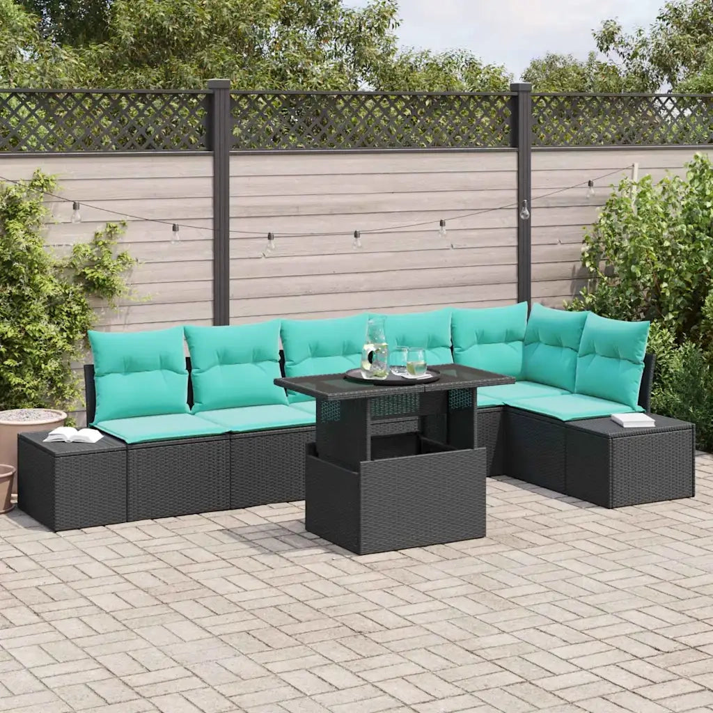 Set Divano da Giardino 7 pz Nero polyrattan 3357939