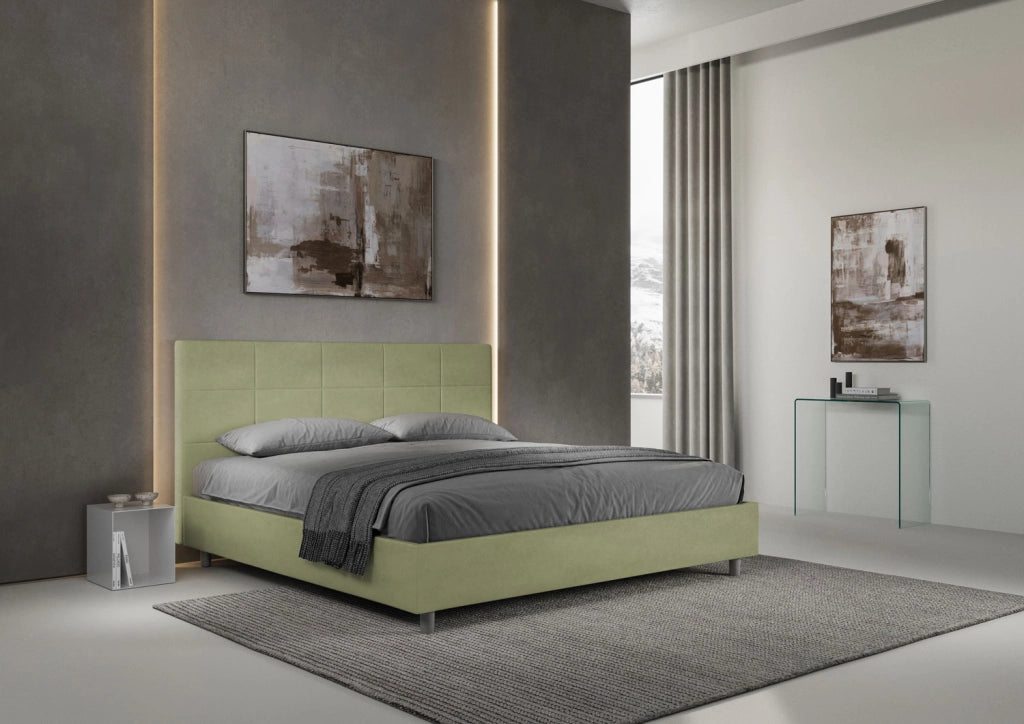 BS COM Letto matrimoniale king size senza rete imbottito 180x190 microfibra tè verde