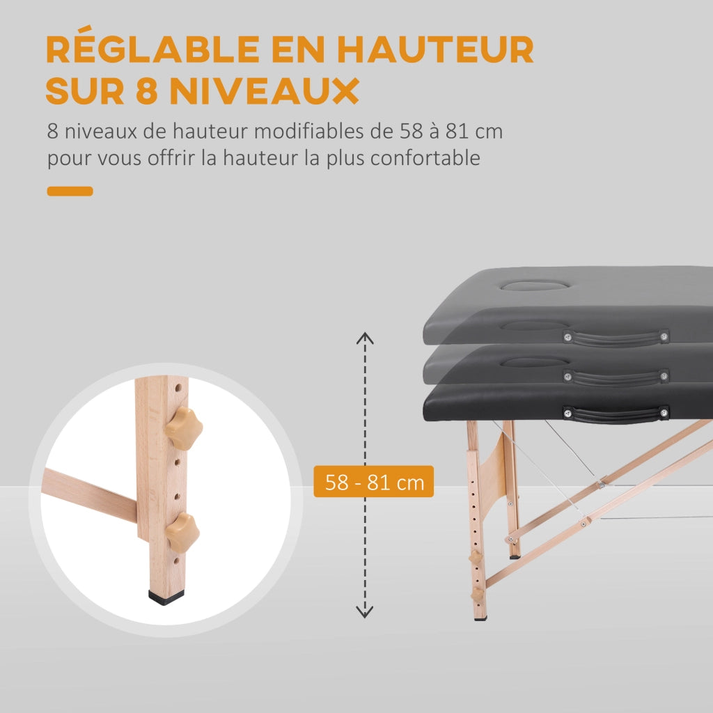 Letto Massage 2 Zone Pieghevole ¨C Minimal ¨C Nero Legno 186x60 cm