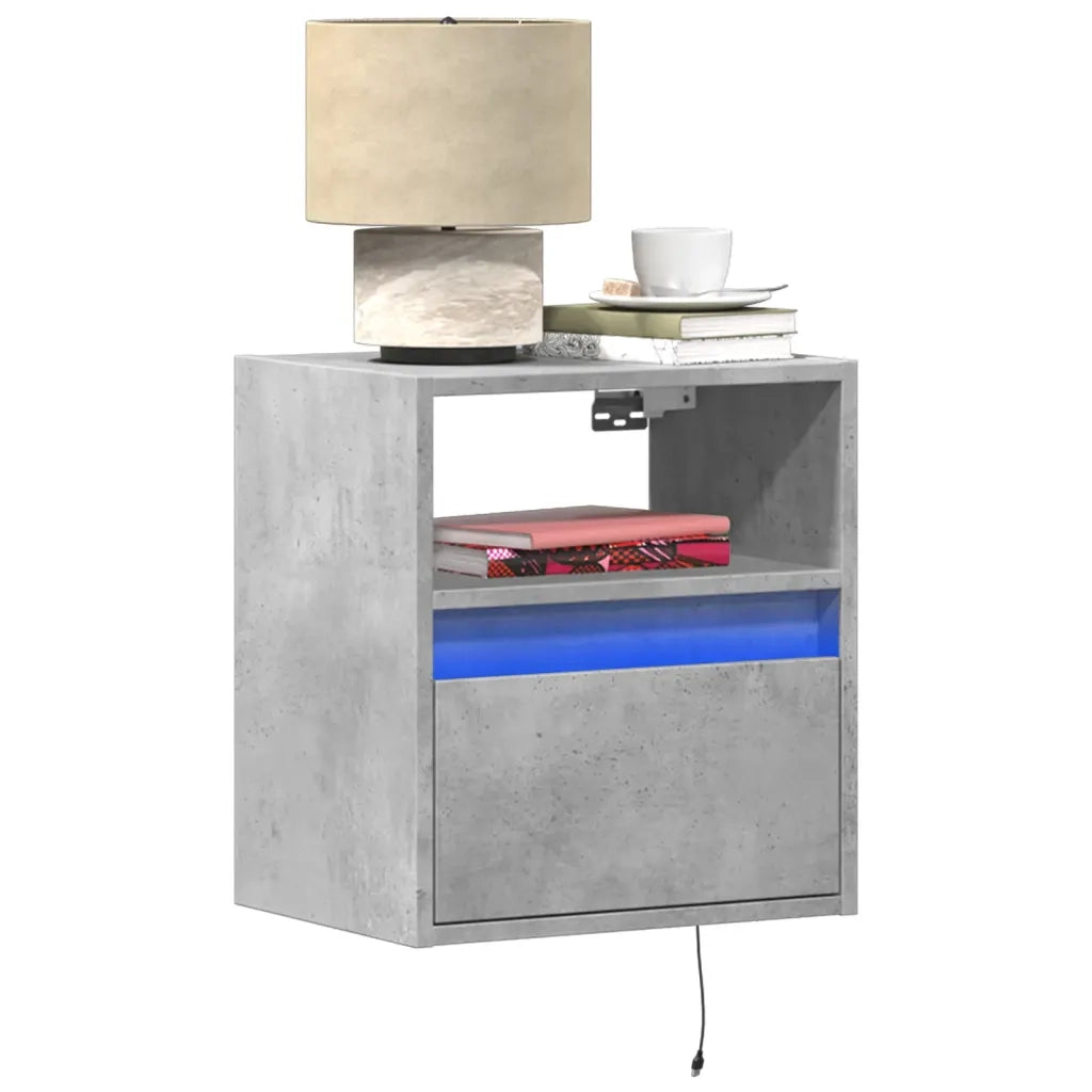 Comodini a Parete con Luci LED 2 pz Grigio Cemento 3307982
