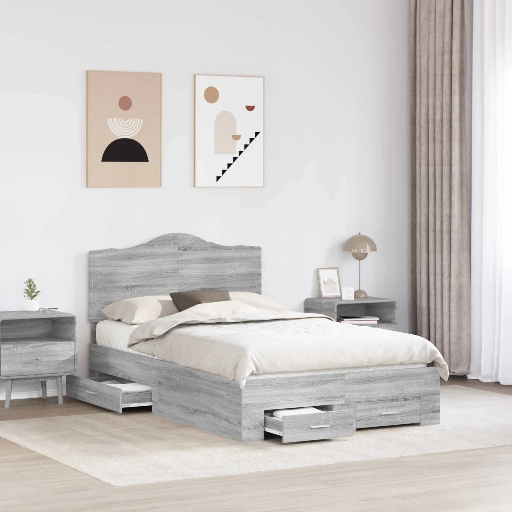 Struttura del letto con testiera-Giroletto con Testiera Grigio Sonoma 135 x 190 cm 279534